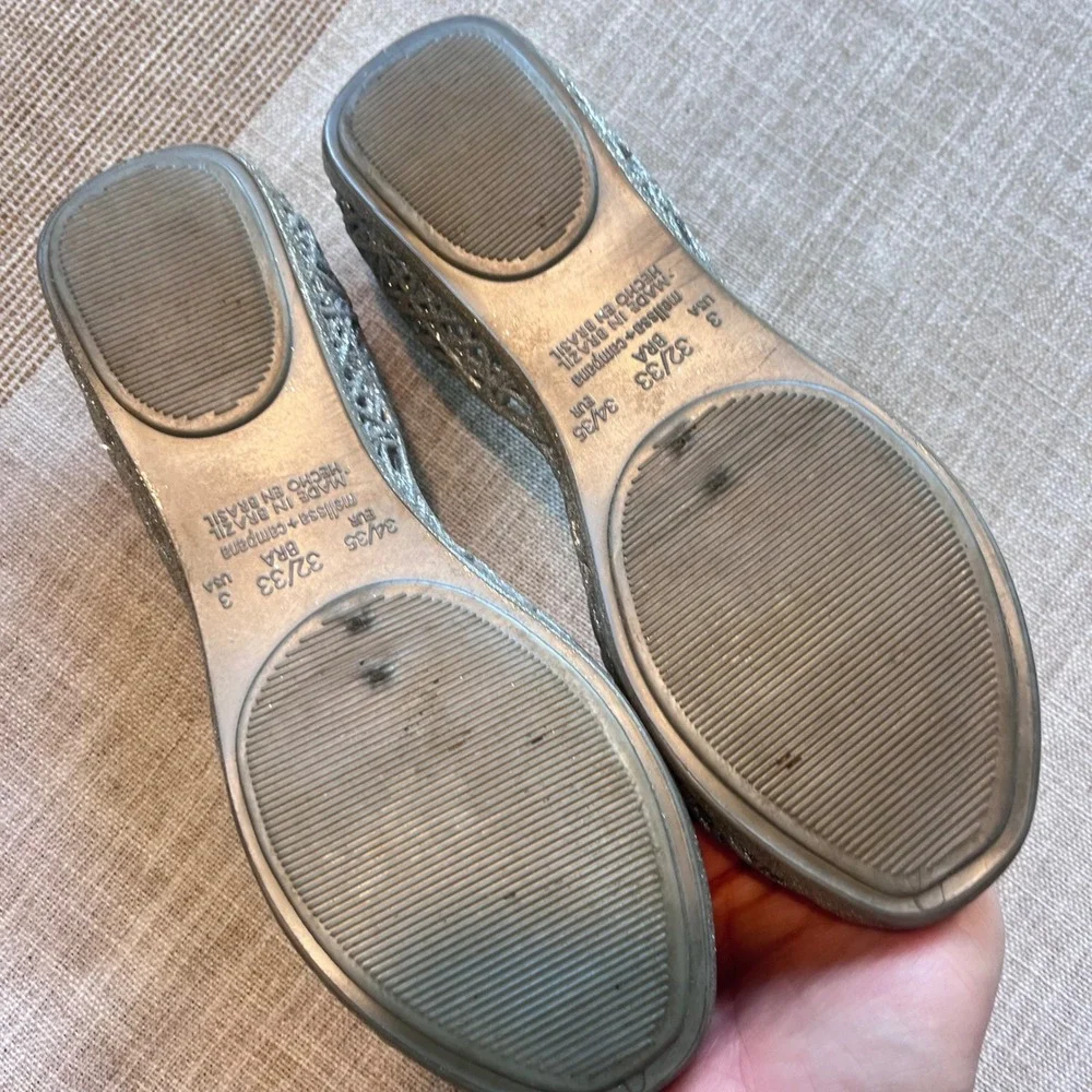 Mel by Melissa Campana Zig Zag Silver Glitter Jelly Ballet Flats Kids Size 3